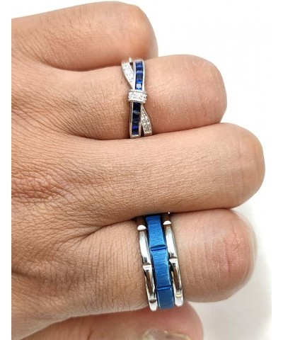 2 Rings Couple Rings Bridal Sets Silver Ring Blue Cz Womens Wedding Ring Titanium Steel Man Wedding Bands women's size 6 & me...