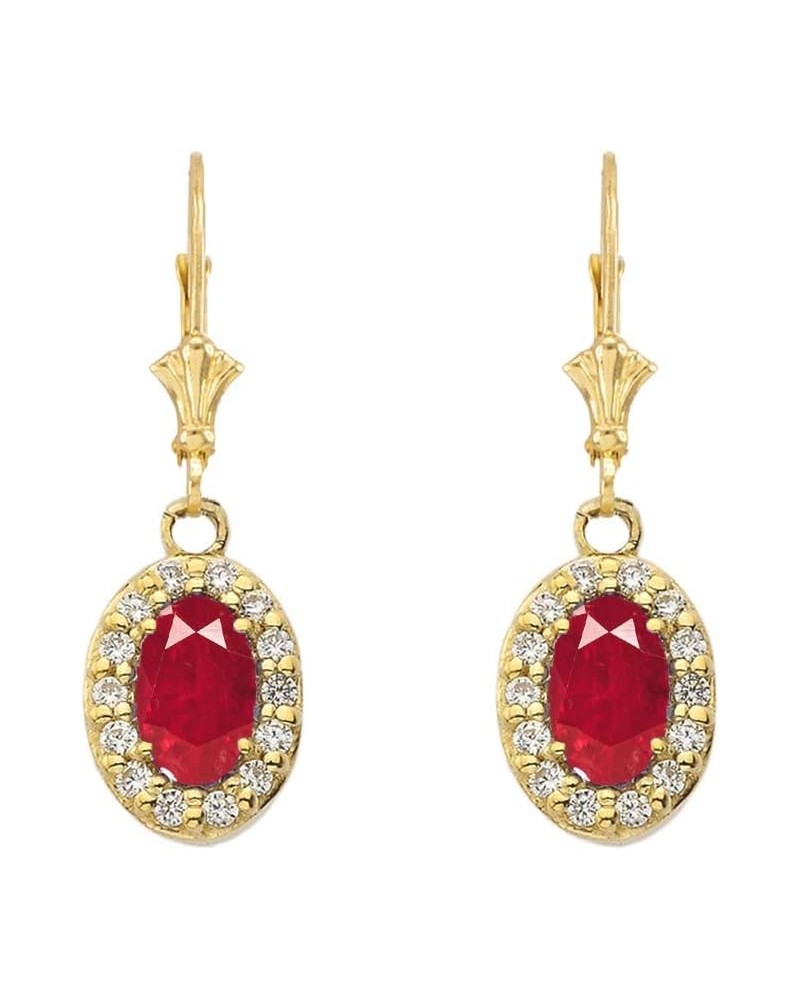 Dazzling 14k Yellow Gold Diamond and Oval-Shaped Ruby Leverback Earrings $122.39 Earrings