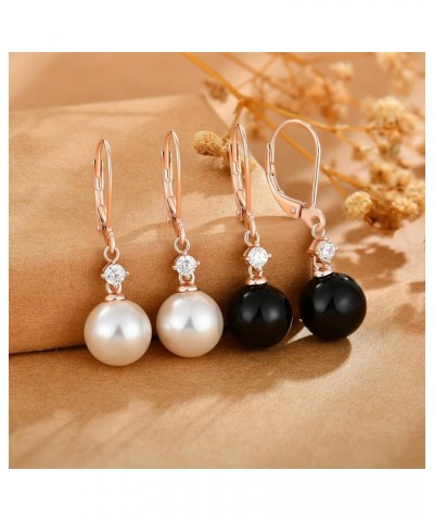 Women Pearl Earrings 925 Sterling Silver Leverback Dangle Drop Earrings 5A Cubic Zirconia Dainty Pearl Jewelry Valentine's Da...