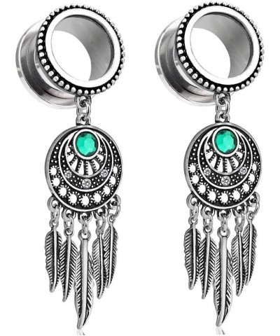 Stainless Steel Green CZ Crystal Dream Catcher Dangle Screw Fit Tunnel Plug Gauges, Sold As Pair 6mm (2GA) $10.17 Body Jewelry