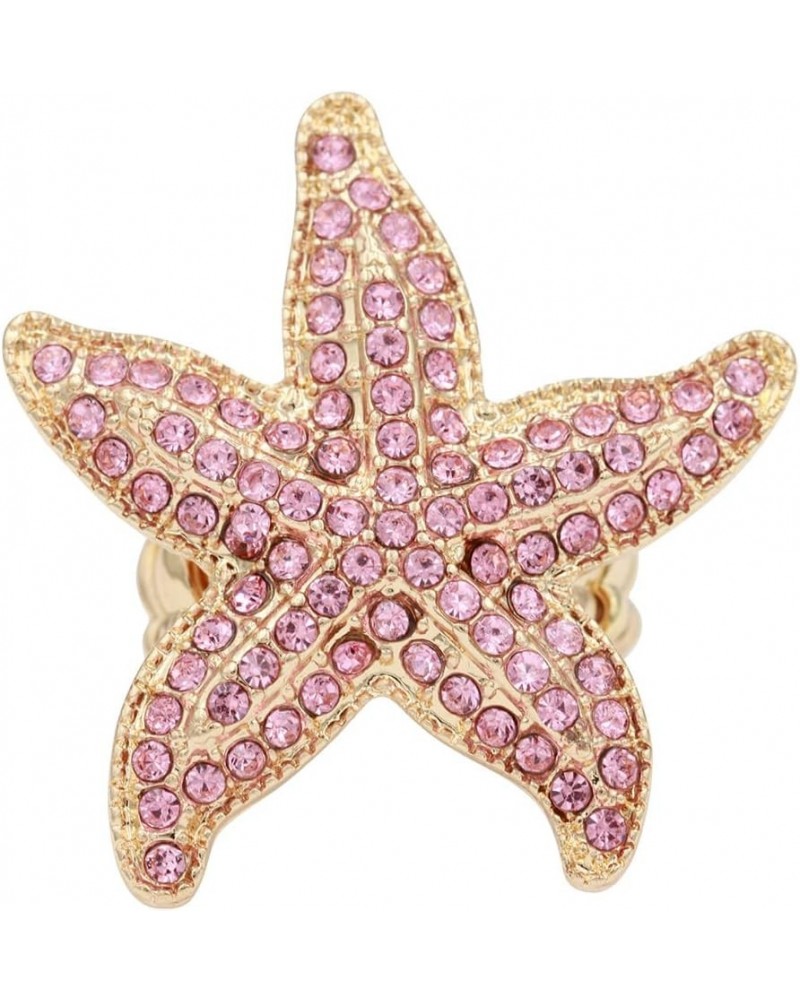 Starfish Design Rhinestone Stretch Statement Ring for Women Size for 7-9 Gold Pink $11.38 Rings