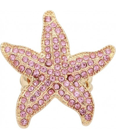 Starfish Design Rhinestone Stretch Statement Ring for Women Size for 7-9 Gold Pink $11.38 Rings