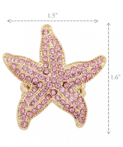 Starfish Design Rhinestone Stretch Statement Ring for Women Size for 7-9 Gold Pink $11.38 Rings