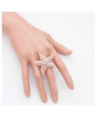 Starfish Design Rhinestone Stretch Statement Ring for Women Size for 7-9 Gold Pink $11.38 Rings