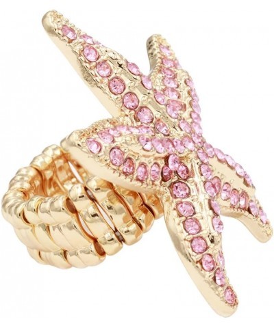 Starfish Design Rhinestone Stretch Statement Ring for Women Size for 7-9 Gold Pink $11.38 Rings