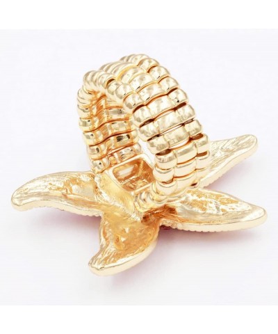 Starfish Design Rhinestone Stretch Statement Ring for Women Size for 7-9 Gold Pink $11.38 Rings