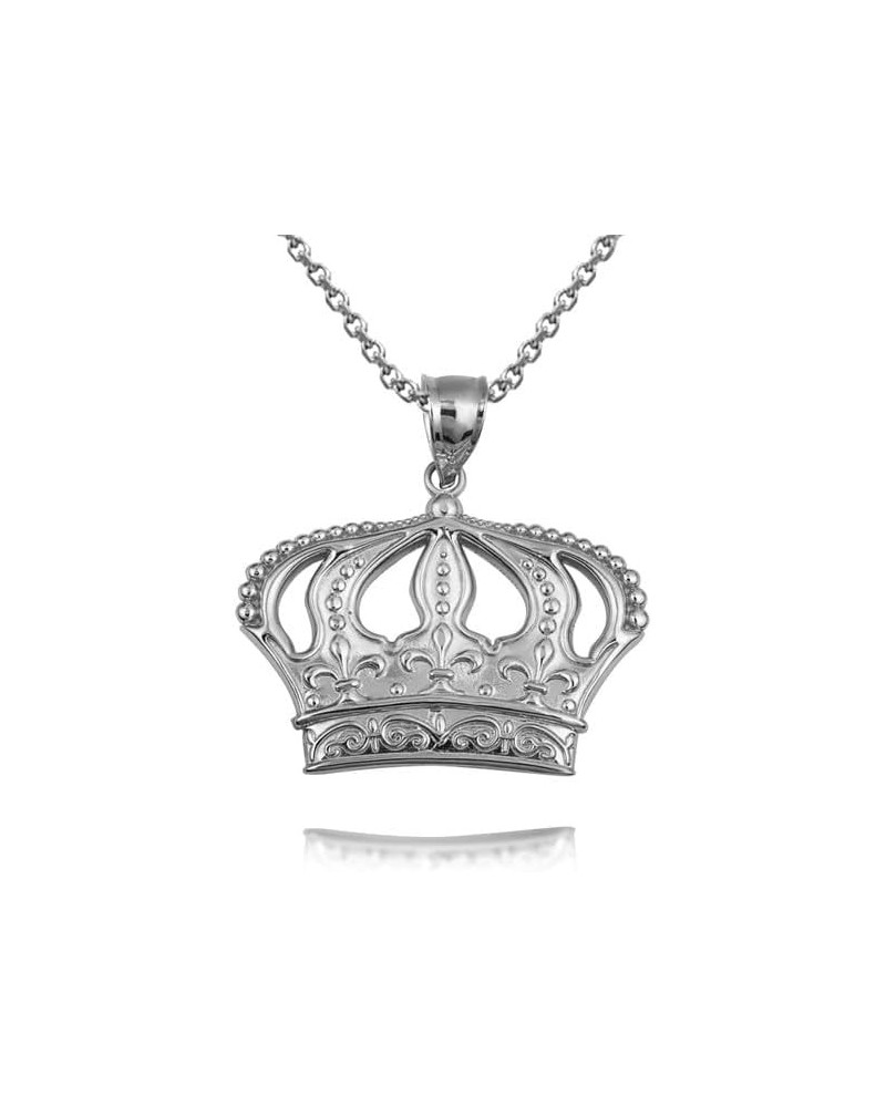 Royal Queen Crown Fluer De Lis Victorian Pendant Pendant Necklace Fine Real Solid 925 Sterling Silver Pendant + 16" Chain $12...