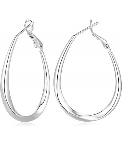 Sterling Silver Hoop Earrings for Women Trendy Sterling Silver Earrings Hoops Teardrop-shaped Oval Thick Silver Hoop Earrings...