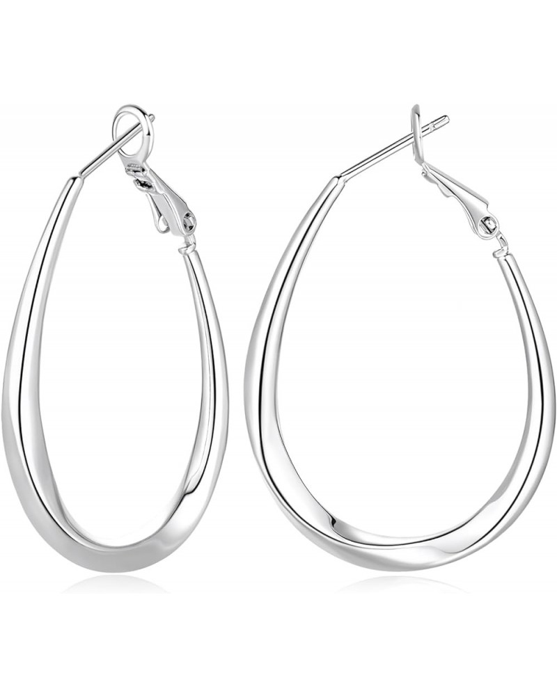 Sterling Silver Hoop Earrings for Women Trendy Sterling Silver Earrings Hoops Teardrop-shaped Oval Thick Silver Hoop Earrings...