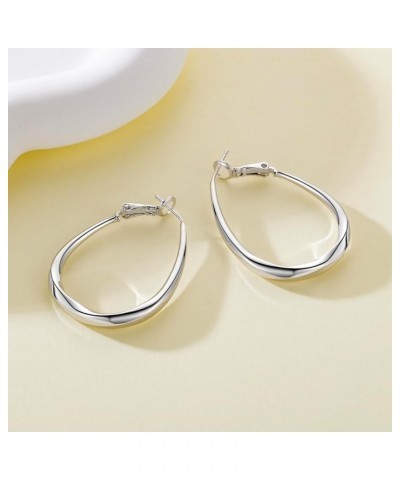 Sterling Silver Hoop Earrings for Women Trendy Sterling Silver Earrings Hoops Teardrop-shaped Oval Thick Silver Hoop Earrings...