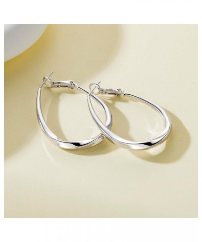 Sterling Silver Hoop Earrings for Women Trendy Sterling Silver Earrings Hoops Teardrop-shaped Oval Thick Silver Hoop Earrings...