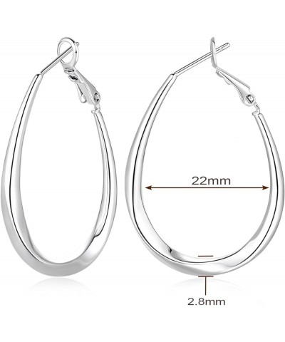 Sterling Silver Hoop Earrings for Women Trendy Sterling Silver Earrings Hoops Teardrop-shaped Oval Thick Silver Hoop Earrings...