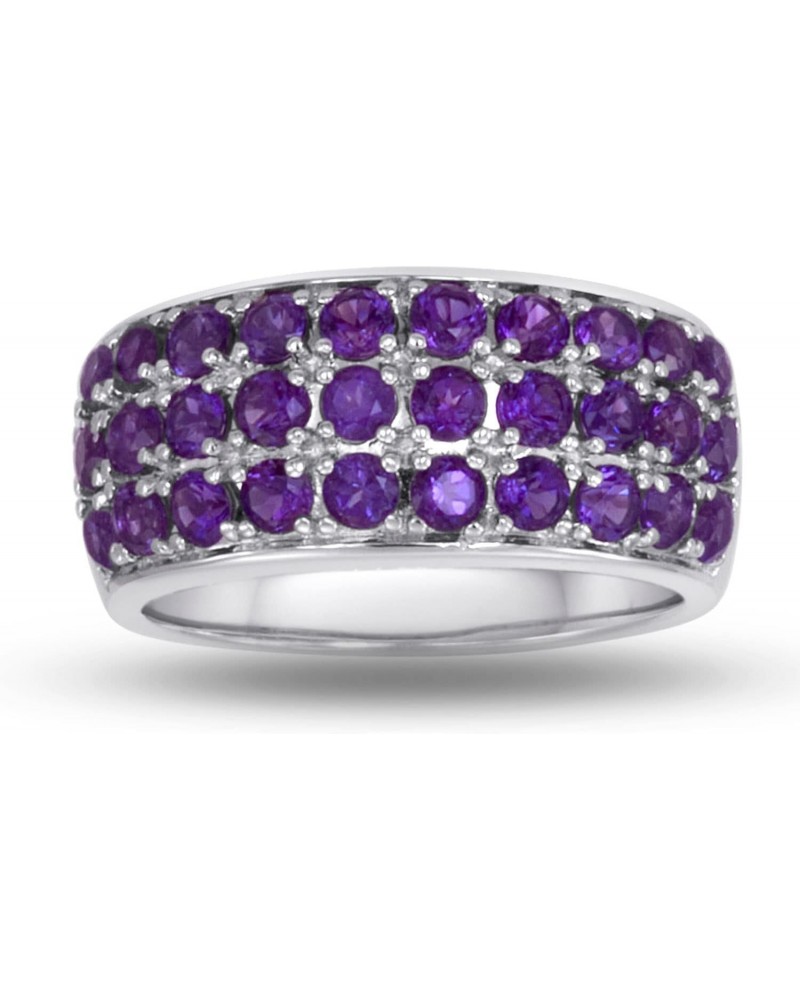 925 Sterling Silver Genuine Amethyst 1-7/8Ct, 3 rows band ring. size 7 $32.56 Rings