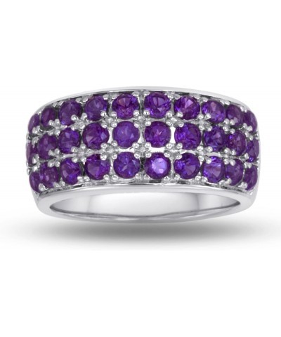 925 Sterling Silver Genuine Amethyst 1-7/8Ct, 3 rows band ring. size 7 $32.56 Rings