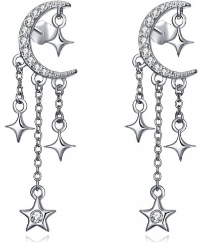 Moon Star Stud Earrings 925 Sterling Silver Crescent Moon Star Earrings with Sparkling CZ Moon Star Tassel EarringsEarrings $...