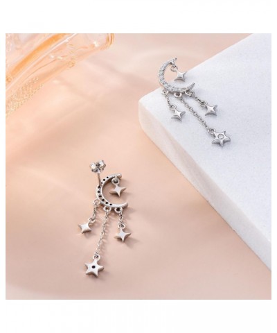 Moon Star Stud Earrings 925 Sterling Silver Crescent Moon Star Earrings with Sparkling CZ Moon Star Tassel EarringsEarrings $...