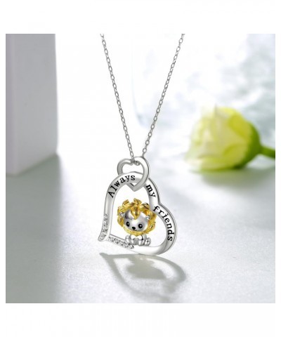 Lion Necklace 925 Sterling Silver Heart Shaped Lion Pendant Necklace Forever My Friend Jewelry Woman Girl Birthday Gift $19.7...