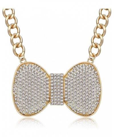 Women's Statement Bow Necklace Alloy Rhinestone Chunky Bowtie Necklace Chunky Choker Costume Jewelry (Gold) $8.80 Necklaces