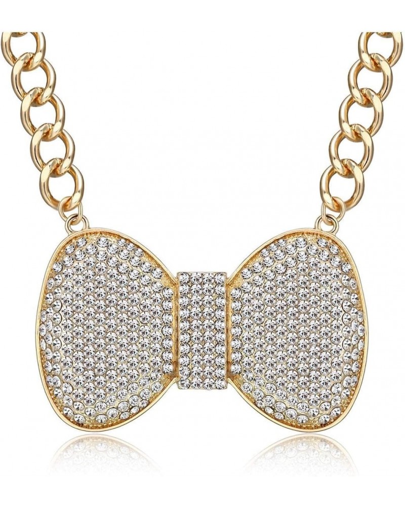 Women's Statement Bow Necklace Alloy Rhinestone Chunky Bowtie Necklace Chunky Choker Costume Jewelry (Gold) $8.80 Necklaces