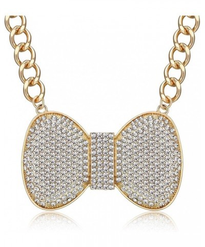 Women's Statement Bow Necklace Alloy Rhinestone Chunky Bowtie Necklace Chunky Choker Costume Jewelry (Gold) $8.80 Necklaces