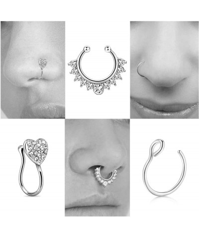 Fake Nose Rings Stainless Steel Inlaid CZ Faux Piercing Jewelry Fake Nose Ring Spring Clip on Circle Hoop No Pierced Septum N...