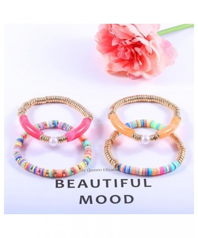 Clay Bead Bracelet for Women, 8 PCS Preppy Bracelets Stack Bangle Bracelets Bamboo Tube Heishi Beads Chunky Bracelets for Gir...