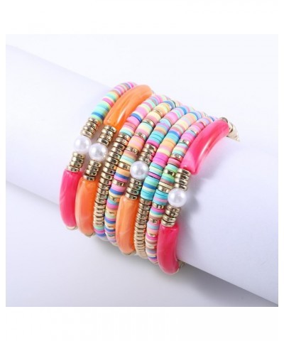 Clay Bead Bracelet for Women, 8 PCS Preppy Bracelets Stack Bangle Bracelets Bamboo Tube Heishi Beads Chunky Bracelets for Gir...