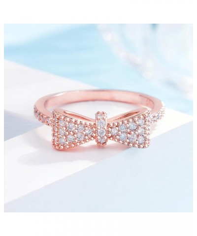 Bow Ring for Women 14K Gold Plated Statement Bow Tie Ring Silver Cubic Zirconia Cute Bowknot Ribbon Ring Rose Gold Bow Cute $...