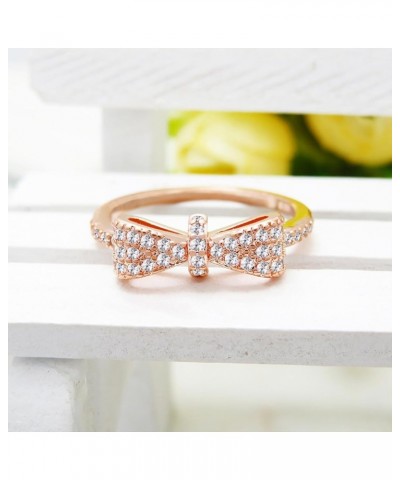 Bow Ring for Women 14K Gold Plated Statement Bow Tie Ring Silver Cubic Zirconia Cute Bowknot Ribbon Ring Rose Gold Bow Cute $...