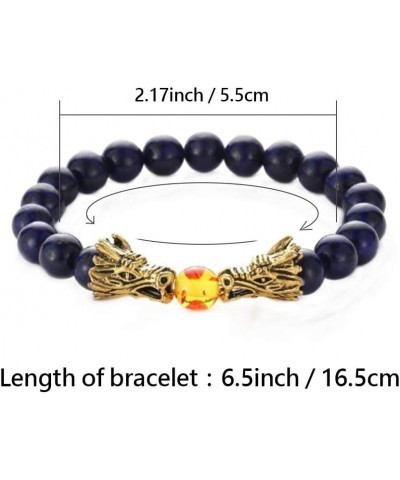 Gold Dragon Lava Stone Bracelet for Women Black Beads Stretch Good Luck Anniversary Birthday Valentines Day Family Blue Beade...