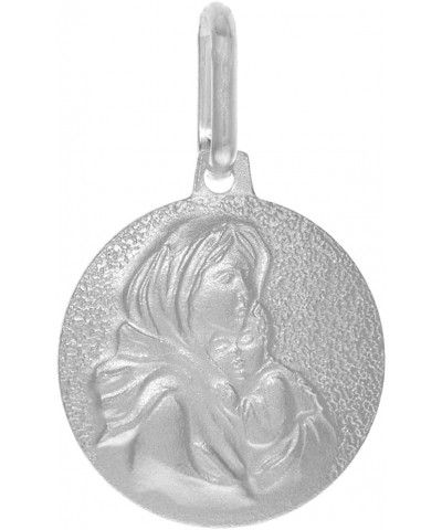 15mm Sterling Silver Blessed Mother Baby Jesus Medal Necklace for Women & Men 5/8 inch Round Sandstone finish Italy 16-30 inc...