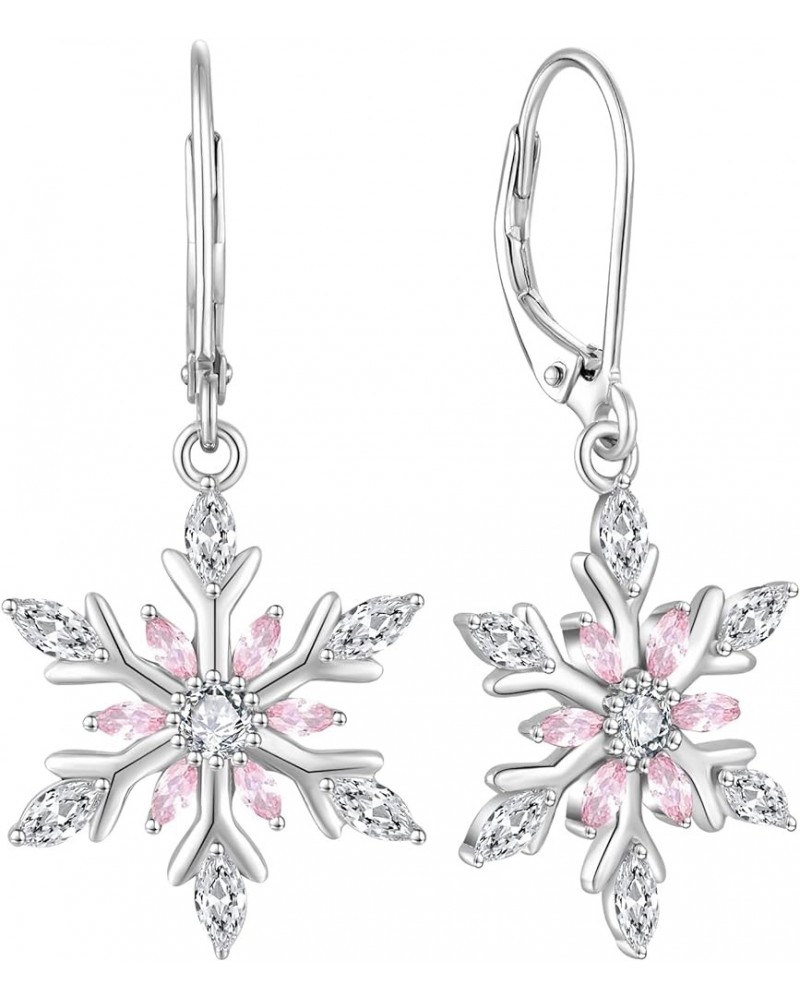 Snowflake Earrings for Women 925 Sterling Silver Dangle Drop Christmas Earrings Jewelry Gifts 10-pink tourmaline-Oct $31.71 E...