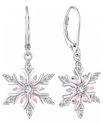 Snowflake Earrings for Women 925 Sterling Silver Dangle Drop Christmas Earrings Jewelry Gifts 10-pink tourmaline-Oct $31.71 E...