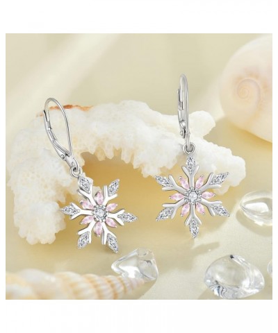 Snowflake Earrings for Women 925 Sterling Silver Dangle Drop Christmas Earrings Jewelry Gifts 10-pink tourmaline-Oct $31.71 E...