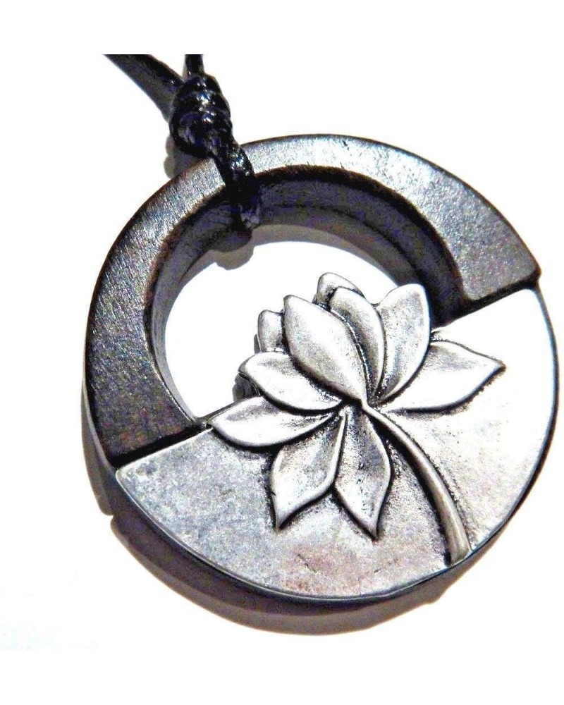 Large Carved Wooden Lotus Pendant on Black Cord Necklace Geometric Yoga Mystic Water lily689280526310 $12.64 Necklaces