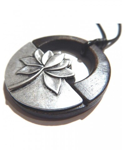 Large Carved Wooden Lotus Pendant on Black Cord Necklace Geometric Yoga Mystic Water lily689280526310 $12.64 Necklaces