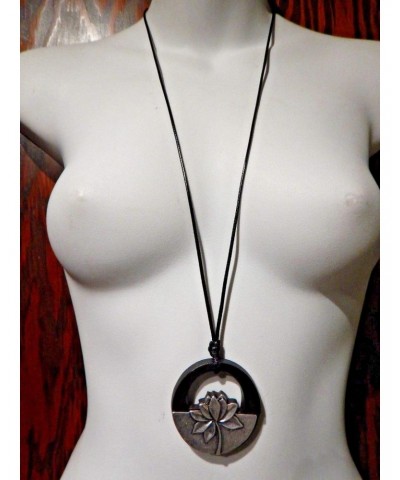 Large Carved Wooden Lotus Pendant on Black Cord Necklace Geometric Yoga Mystic Water lily689280526310 $12.64 Necklaces