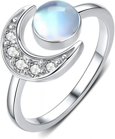 Moon Ring, S925 Sterling Silver Crescent Moon Ring Open Ring Adjustable Ring Gift for Women Blue $10.50 Rings