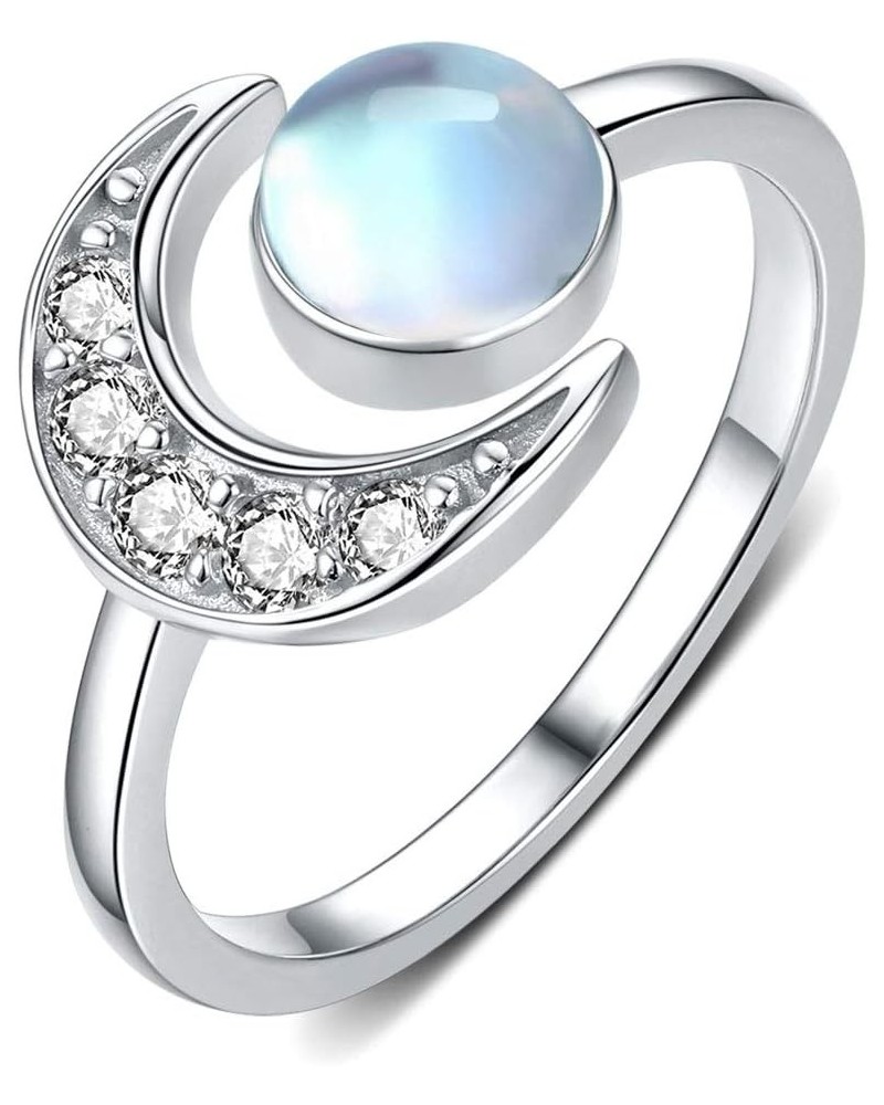 Moon Ring, S925 Sterling Silver Crescent Moon Ring Open Ring Adjustable Ring Gift for Women Blue $10.50 Rings