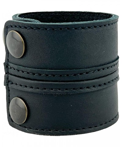 Stylish Leather Cuff Bracelet Full Grain Wide Wristband For Men and Women (Unisex) Adjustable to 6" or 7 1/4 Carbon Black Sma...