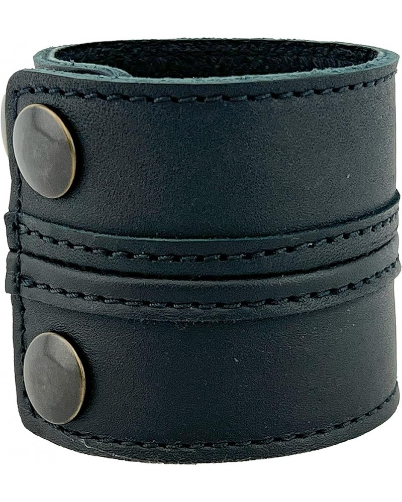 Stylish Leather Cuff Bracelet Full Grain Wide Wristband For Men and Women (Unisex) Adjustable to 6" or 7 1/4 Carbon Black Sma...