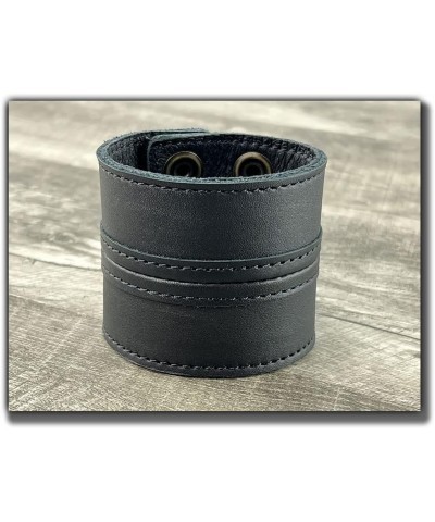 Stylish Leather Cuff Bracelet Full Grain Wide Wristband For Men and Women (Unisex) Adjustable to 6" or 7 1/4 Carbon Black Sma...