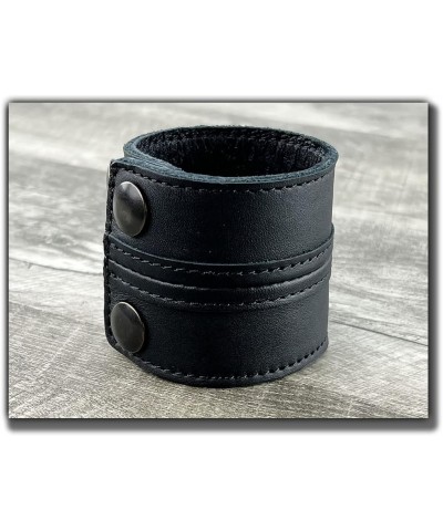 Stylish Leather Cuff Bracelet Full Grain Wide Wristband For Men and Women (Unisex) Adjustable to 6" or 7 1/4 Carbon Black Sma...