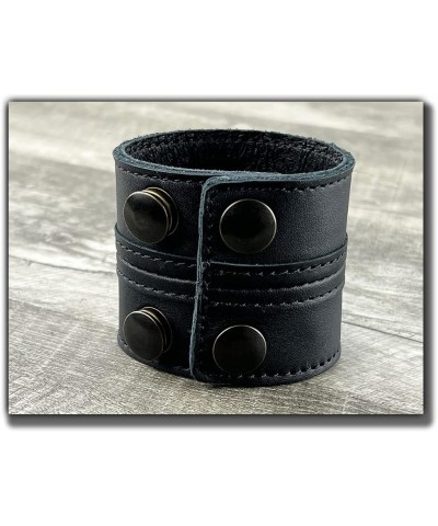 Stylish Leather Cuff Bracelet Full Grain Wide Wristband For Men and Women (Unisex) Adjustable to 6" or 7 1/4 Carbon Black Sma...