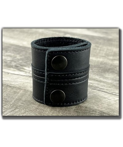 Stylish Leather Cuff Bracelet Full Grain Wide Wristband For Men and Women (Unisex) Adjustable to 6" or 7 1/4 Carbon Black Sma...