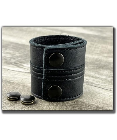 Stylish Leather Cuff Bracelet Full Grain Wide Wristband For Men and Women (Unisex) Adjustable to 6" or 7 1/4 Carbon Black Sma...