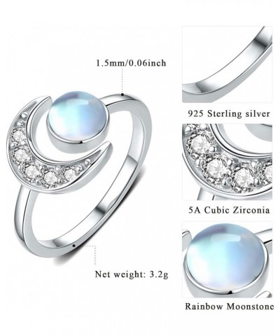 Moon Ring, S925 Sterling Silver Crescent Moon Ring Open Ring Adjustable Ring Gift for Women Blue $10.50 Rings