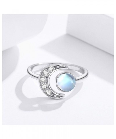 Moon Ring, S925 Sterling Silver Crescent Moon Ring Open Ring Adjustable Ring Gift for Women Blue $10.50 Rings