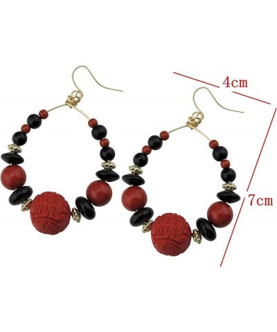 4 Pairs Earring Set for Women Olive Green Fringe Dangle Pendant Earrings/Hoop Beaded Earrings ES1001-wine $9.00 Earrings