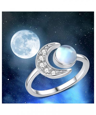 Moon Ring, S925 Sterling Silver Crescent Moon Ring Open Ring Adjustable Ring Gift for Women Blue $10.50 Rings